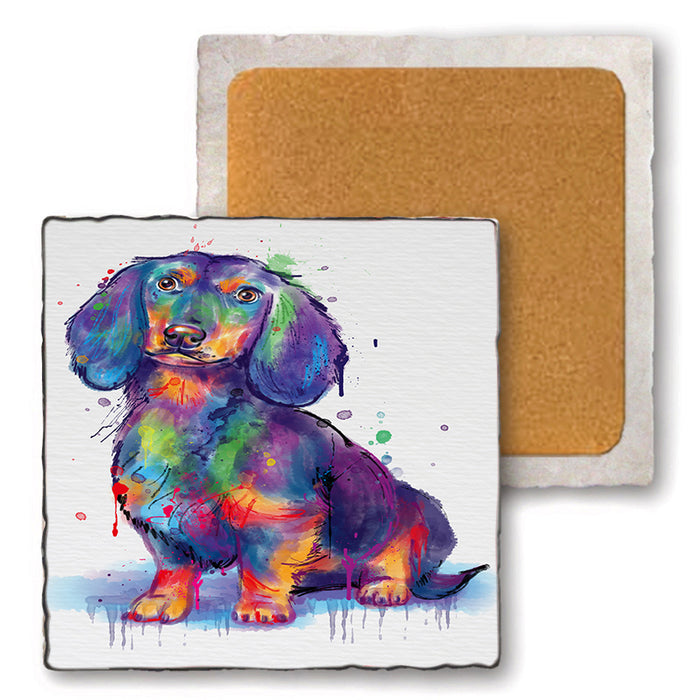Watercolor Dachshund Dog Set of 4 Natural Stone Marble Tile Coasters MCST52084