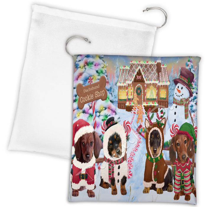 Holiday Gingerbread Cookie Dachshund Dogs Shop Drawstring Laundry or Gift Bag LGB48593