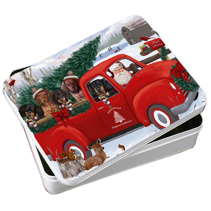 Christmas Santa Express Delivery Dachshunds Dog Family Photo Storage Tin PITN54975