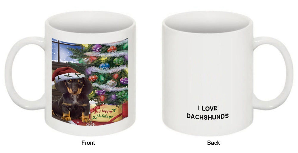 Christmas Happy Holidays Dachshund Dog with Tree and Presents Coffee Mug MUG49226