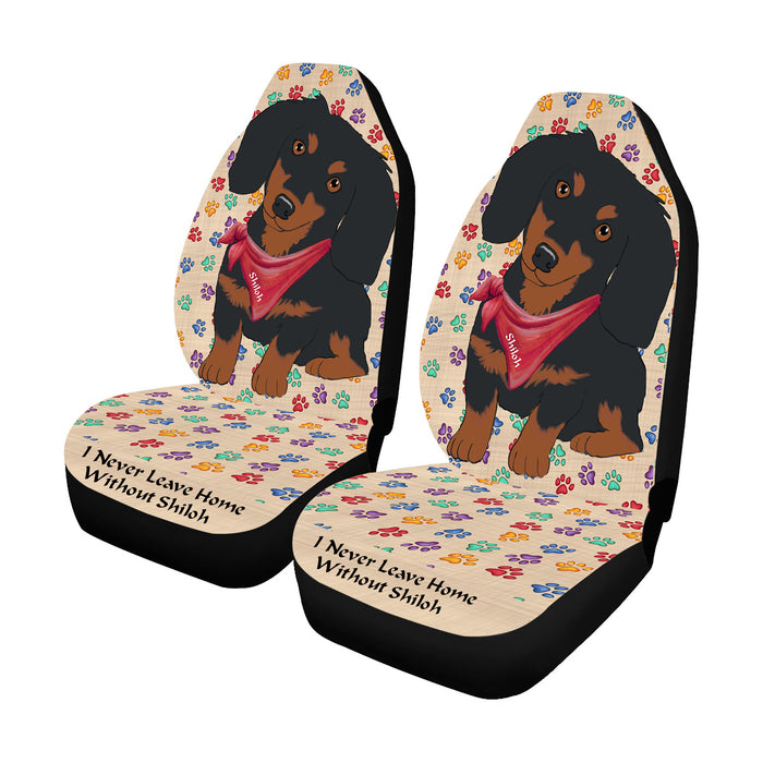 Personalized I Never Leave Home Paw Print Dachshund Dogs Pet Front Car Seat Cover (Set of 2)