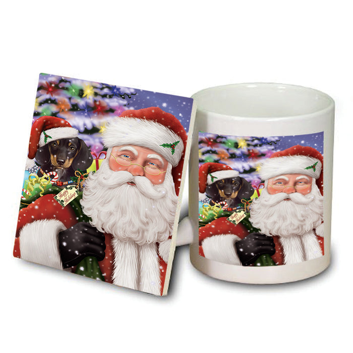 Santa Carrying Dachshund Dog and Christmas Presents Mug and Coaster Set MUC53978