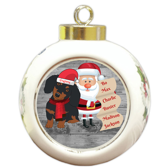Custom Personalized Santa with Dachshund Dog Christmas Round Ball Ornament