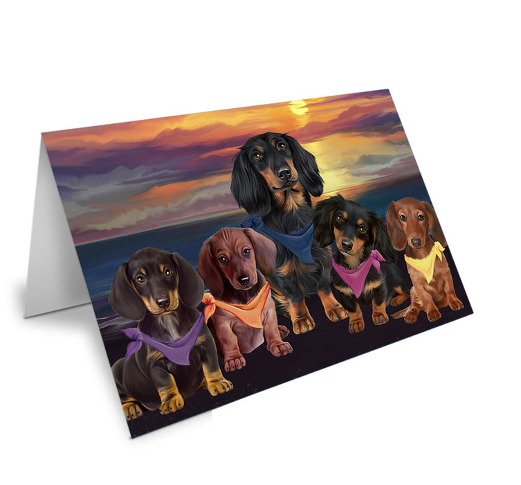 Family Sunset Portrait Dachshunds Dog Handmade Artwork Assorted Pets Greeting Cards and Note Cards with Envelopes for All Occasions and Holiday Seasons GCD54785