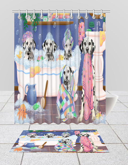 Rub A Dub Dogs In A Tub Dalmatian Dogs Bath Mat and Shower Curtain Combo