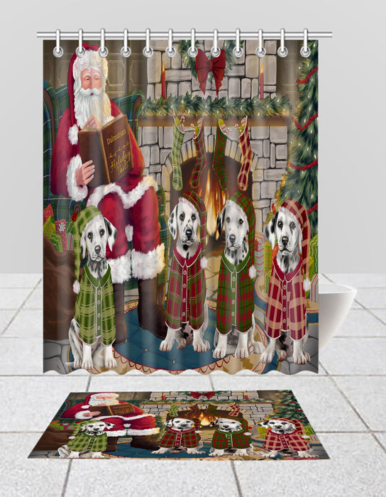 Christmas Cozy Holiday Fire Tails Dalmatian Dogs Bath Mat and Shower Curtain Combo
