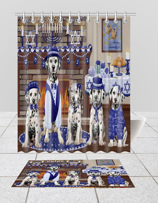 Happy Hanukkah Family Dalmatian Dogs Bath Mat and Shower Curtain Combo