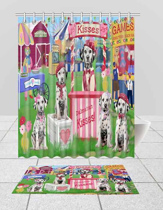 Carnival Kissing Booth Dalmatian Dogs  Bath Mat and Shower Curtain Combo