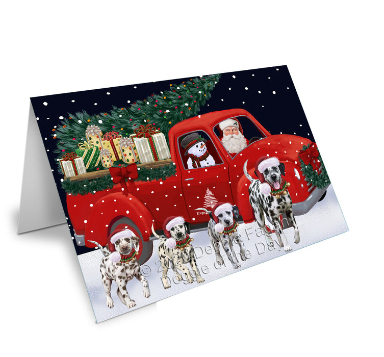 Christmas Express Delivery Red Truck Running Dalmatian Dogs Handmade Artwork Assorted Pets Greeting Cards and Note Cards with Envelopes for All Occasions and Holiday Seasons GCD75119