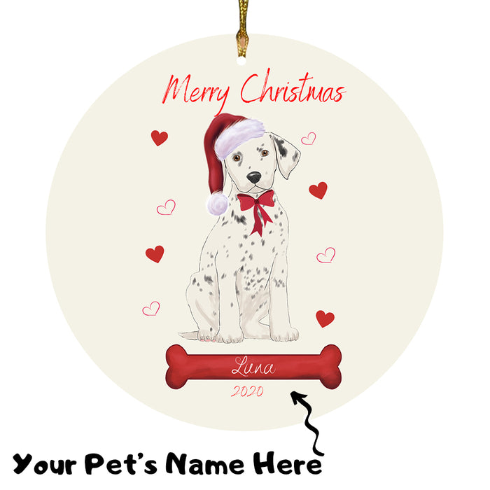 Personalized Merry Christmas  Dalmatian Dog Christmas Tree Round Flat Ornament RBPOR58953