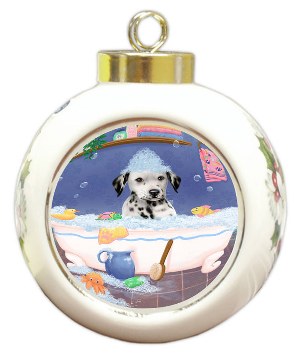 Rub A Dub Dog In A Tub Dalmatian Dog Round Ball Christmas Ornament RBPOR58588