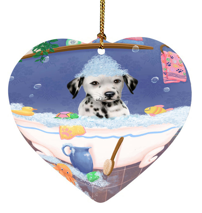 Rub A Dub Dog In A Tub Dalmatian Dog Heart Christmas Ornament HPORA58604
