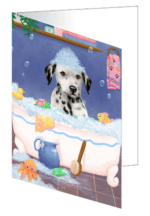 Rub A Dub Dog In A Tub Dalmatian Dog Handmade Artwork Assorted Pets Greeting Cards and Note Cards with Envelopes for All Occasions and Holiday Seasons GCD79406