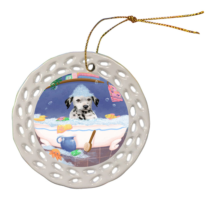 Rub A Dub Dog In A Tub Dalmatian Dog Doily Ornament DPOR58255