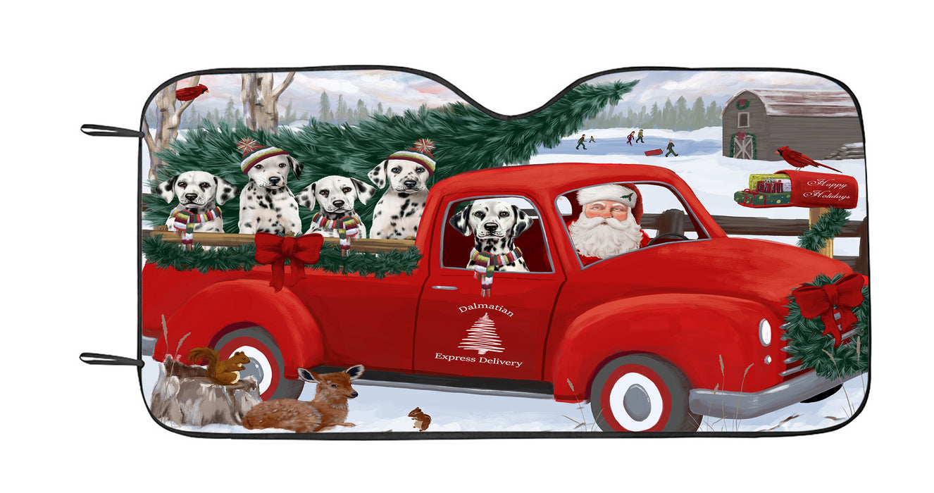 Christmas Santa Express Delivery Red Truck Dalmatian Dogs Car Sun Shade
