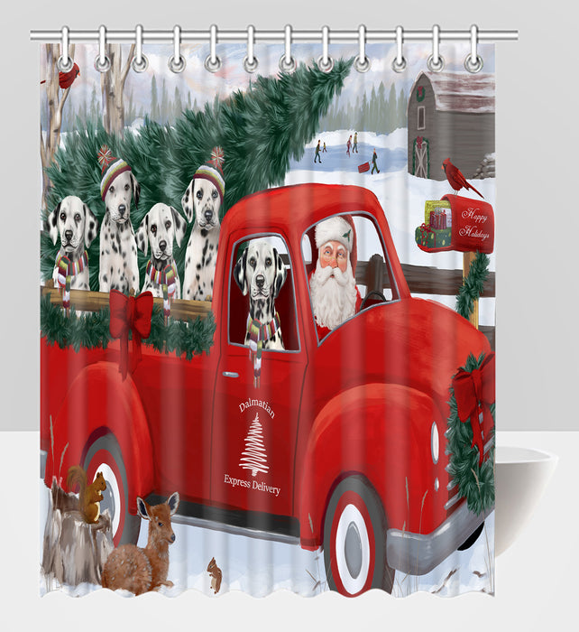 Christmas Santa Express Delivery Red Truck Dalmatian Dogs Shower Curtain