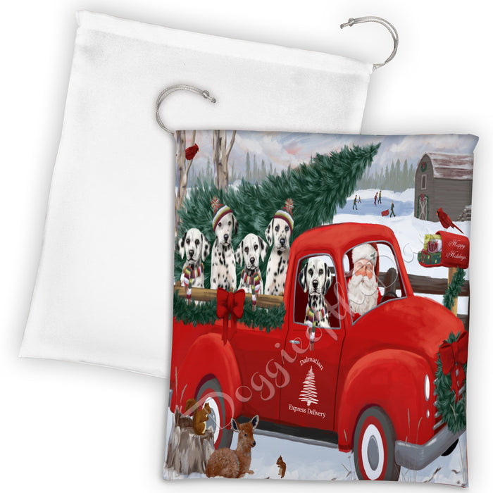 Christmas Santa Express Delivery Red Truck Dalmatian Dogs Drawstring Laundry or Gift Bag LGB48303