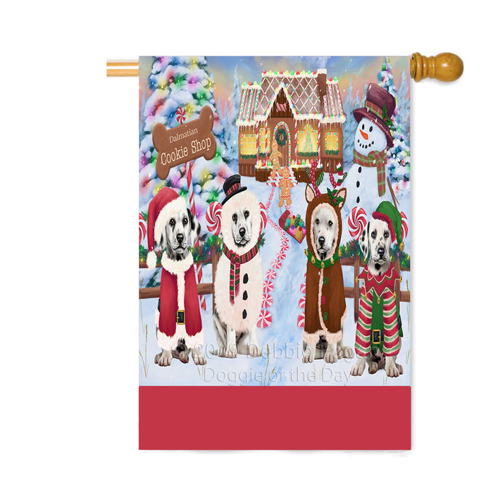 Personalized Holiday Gingerbread Cookie Shop Dalmatian Dogs Custom House Flag FLG-DOTD-A59258