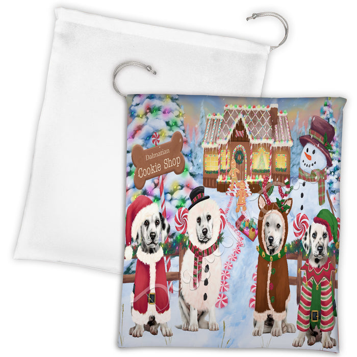 Holiday Gingerbread Cookie Dalmatian Dogs Shop Drawstring Laundry or Gift Bag LGB48594