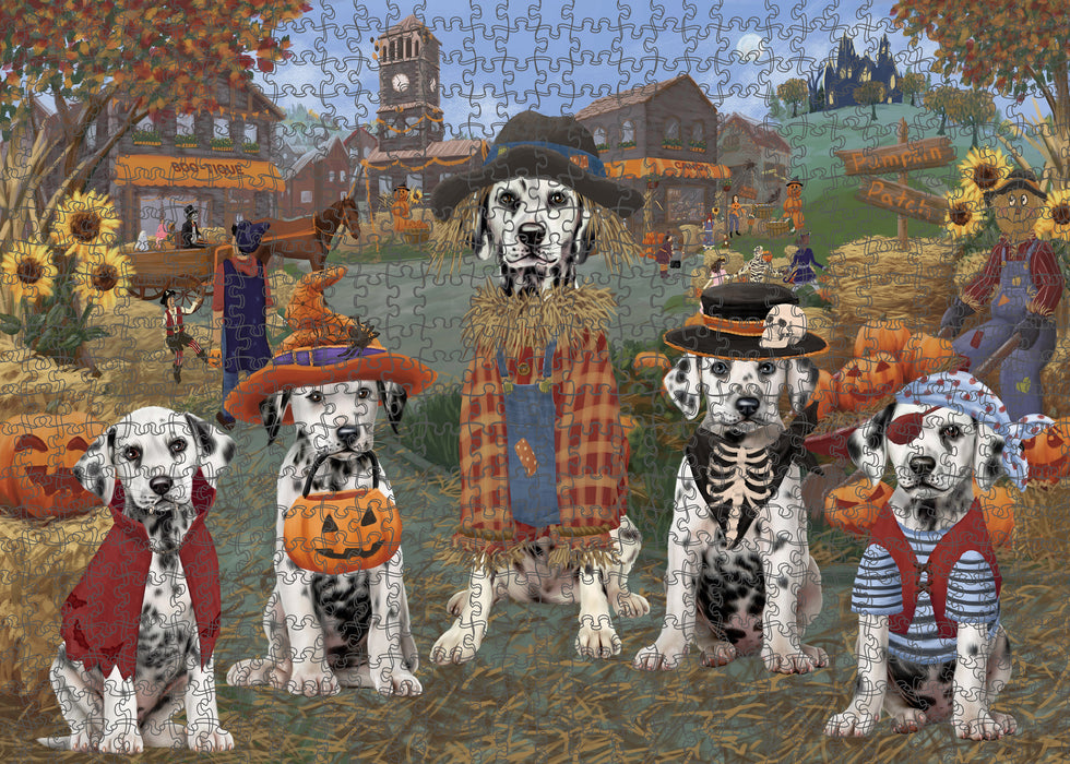Halloween 'Round Town And Fall Pumpkin Scarecrow Both Dalmatian Dogs Puzzle with Photo Tin PUZL96280