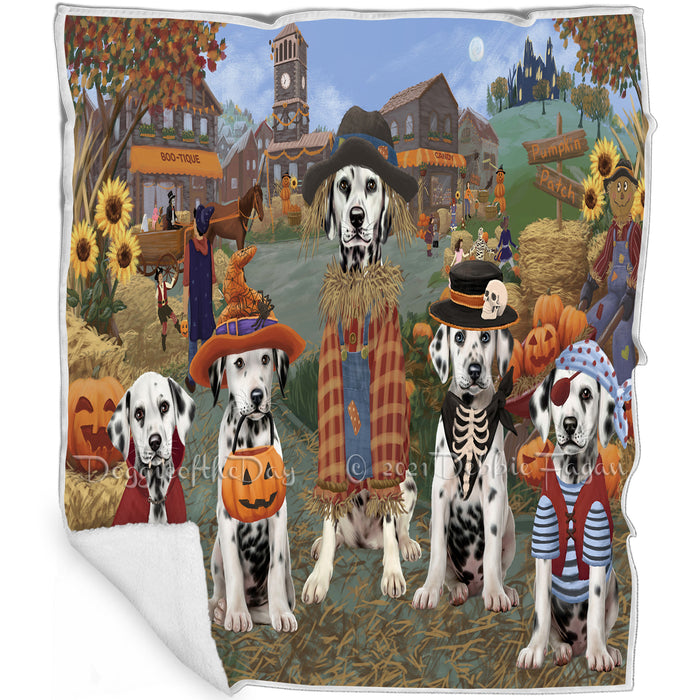Halloween 'Round Town And Fall Pumpkin Scarecrow Both Dalmatian Dogs Blanket BLNKT138899