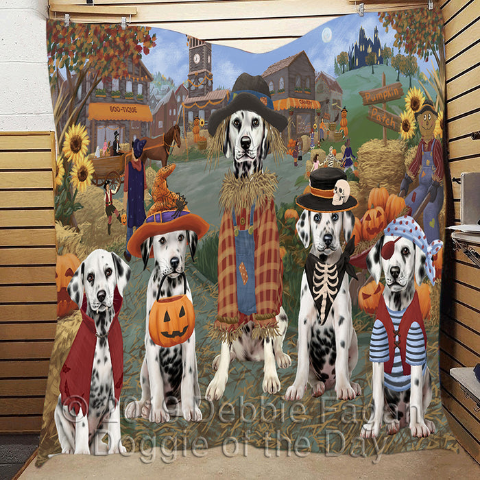 Halloween 'Round Town and Fall Pumpkin Scarecrow Both Dalmatian Dogs Quilt