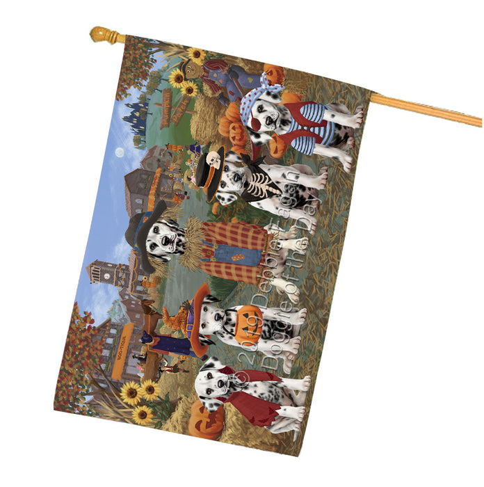 Halloween 'Round Town And Fall Pumpkin Scarecrow Both Dalmatian Dogs House Flag FLG65649