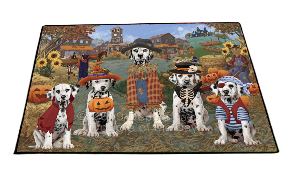 Halloween 'Round Town And Fall Pumpkin Scarecrow Both Dalmatian Dogs Floormat FLMS53924