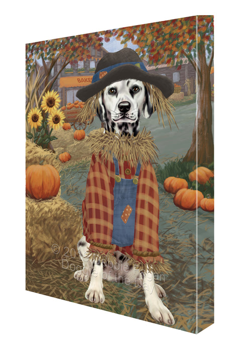 Halloween 'Round Town And Fall Pumpkin Scarecrow Both Dalmatian Dogs Canvas Print Wall Art Décor CVS140084