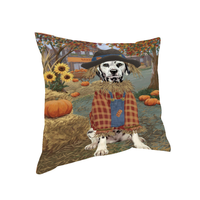 Halloween 'Round Town And Fall Pumpkin Scarecrow Both Dalmatian Dogs Pillow PIL82620