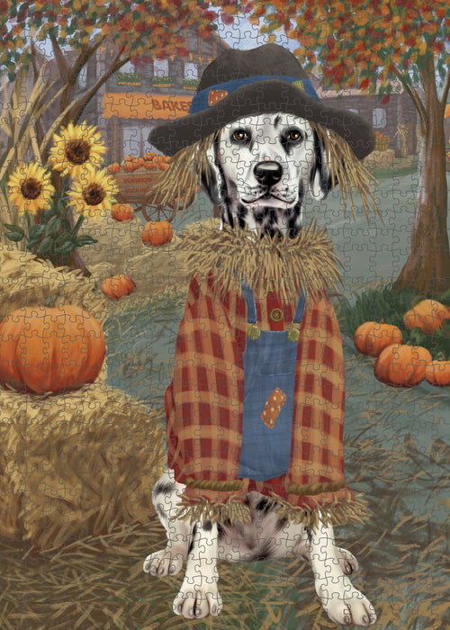 Halloween 'Round Town And Fall Pumpkin Scarecrow Both Dalmatian Dogs Puzzle with Photo Tin PUZL96528