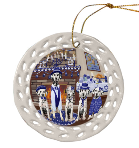 Happy Hanukkah Family Dalmatian Dogs Doily Ornament DPOR57974