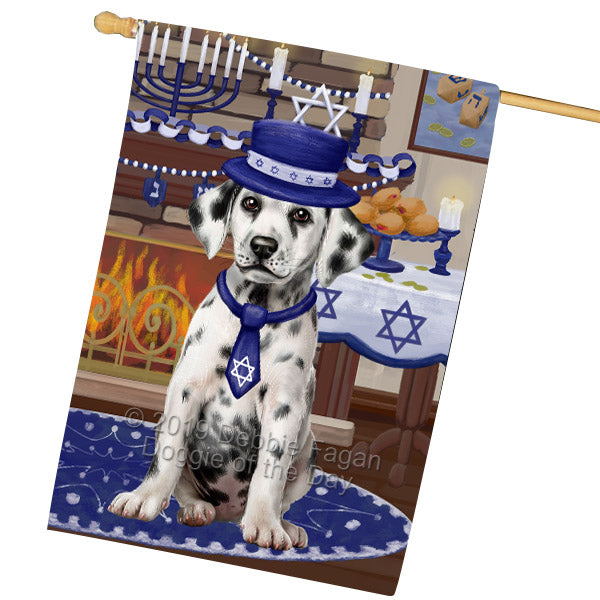 Happy Hanukkah Family and Happy Hanukkah Both Dalmatian Dog House Flag FLG65772