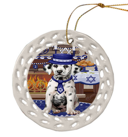 Happy Hanukkah Dalmatian Dog Ceramic Doily Ornament DPOR57672