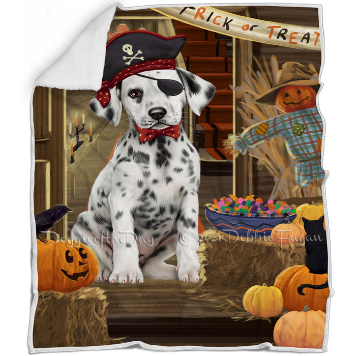 Enter at Own Risk Trick or Treat Halloween Dalmatian Dog Blanket BLNKT95340