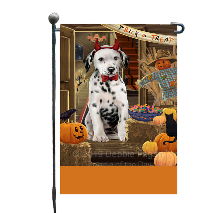 Personalized Enter at Own Risk Trick or Treat Halloween Dalmatian Dog Custom Garden Flags GFLG-DOTD-A59573