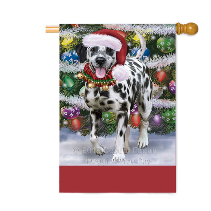 Personalized Trotting in the Snow Dalmatian Dog Custom House Flag FLG-DOTD-A60772