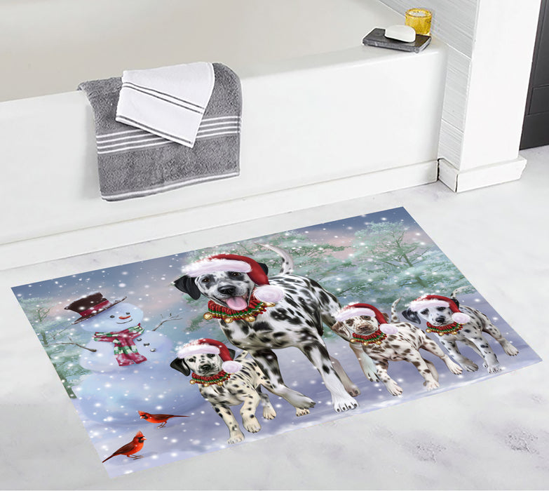 Christmas Running Fammily Dalmatian Dogs Bath Mat