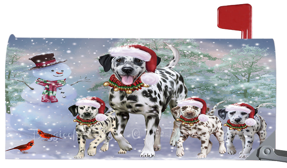 Christmas Running Family Dalmatian Dogs Magnetic Mailbox Cover Both Sides Pet Theme Printed Decorative Letter Box Wrap Case Postbox Thick Magnetic Vinyl Material