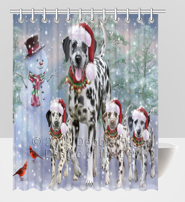 Christmas Running Fammily Dalmatian Dogs Shower Curtain