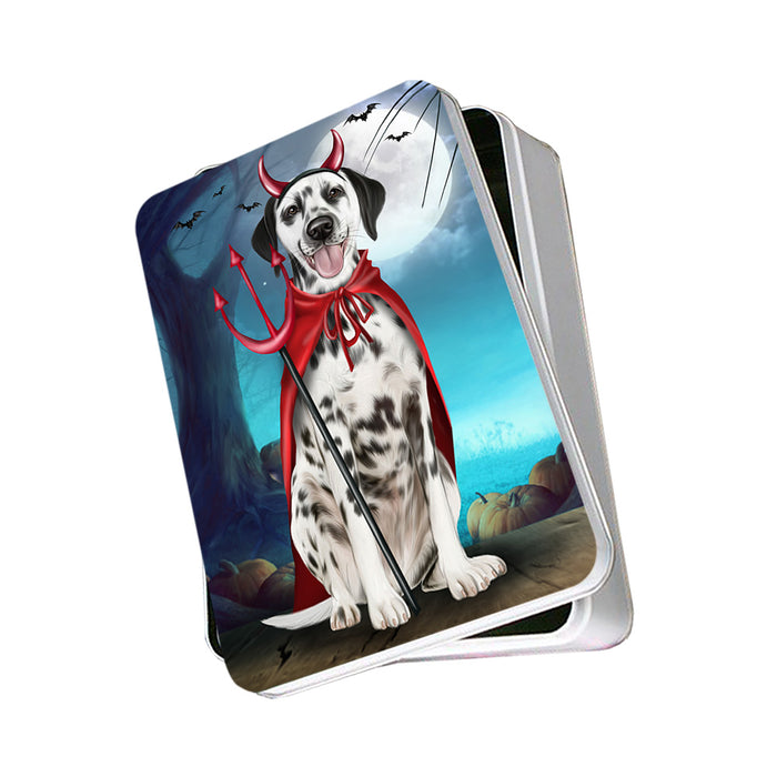 Happy Halloween Trick or Treat Dalmatian Dog Devil Photo Storage Tin PITN52524