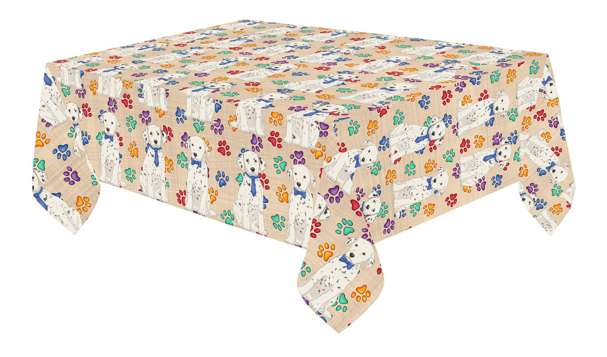 Rainbow Paw Print Dalmatian Dogs Blue Cotton Linen Tablecloth
