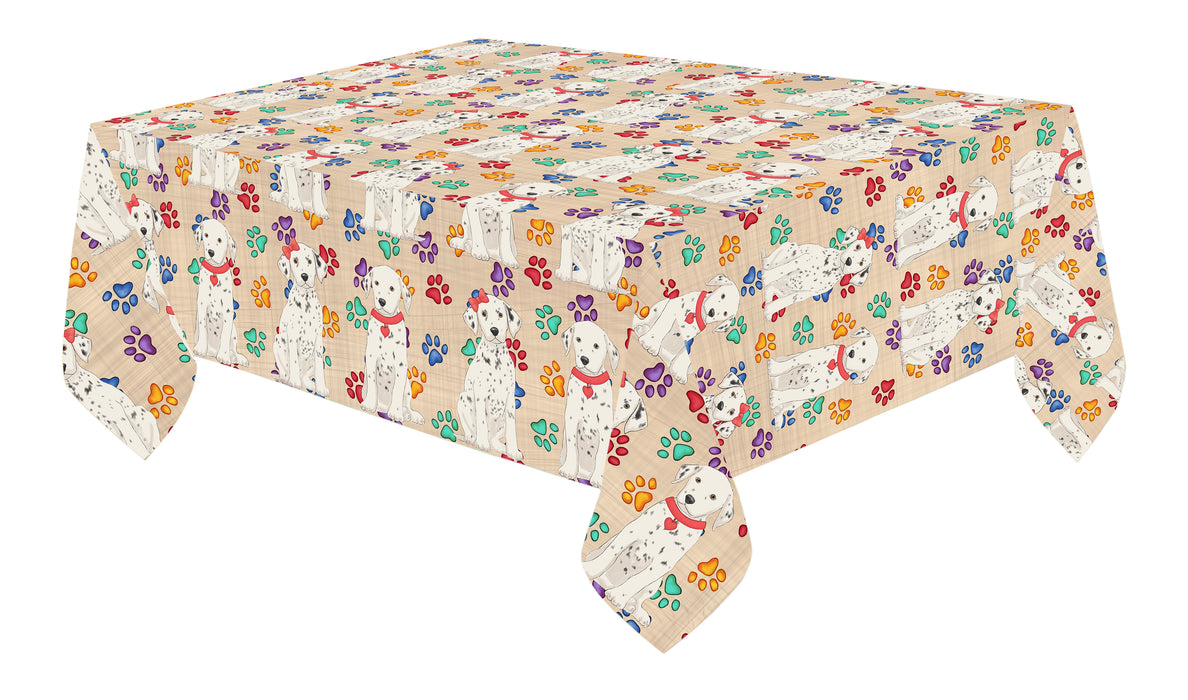 Rainbow Paw Print Dalmatian Dogs Red Cotton Linen Tablecloth