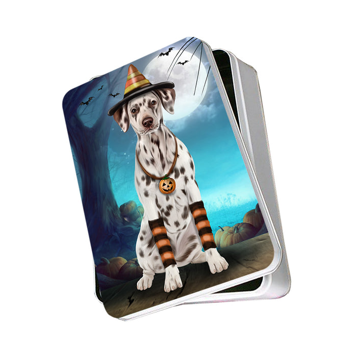 Happy Halloween Trick or Treat Dalmatian Dog Candy Corn Photo Storage Tin PITN52505