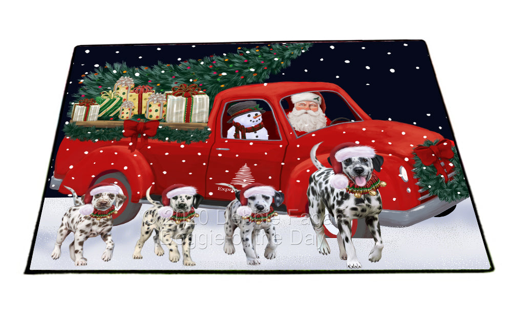 Christmas Express Delivery Red Truck Running Dalmatian Dogs Indoor/Outdoor Welcome Floormat - Premium Quality Washable Anti-Slip Doormat Rug FLMS56605