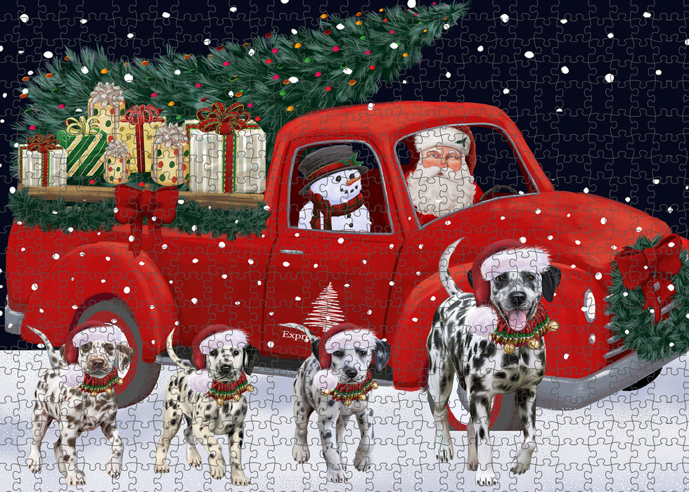 Christmas Express Delivery Red Truck Running Dalmatian Dogs Puzzle with Photo Tin PUZL99676