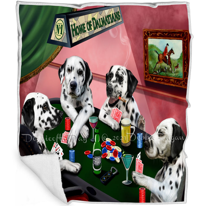 Home of Dalmatians 4 Dogs Playing Poker Blanket