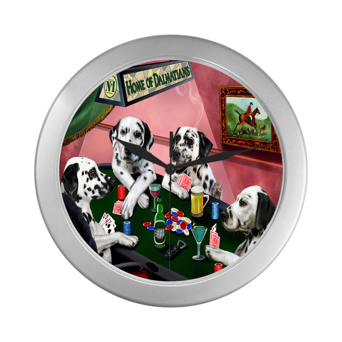 Home of Dalmatian Dogs Playing Poker Silver Wall Clocks