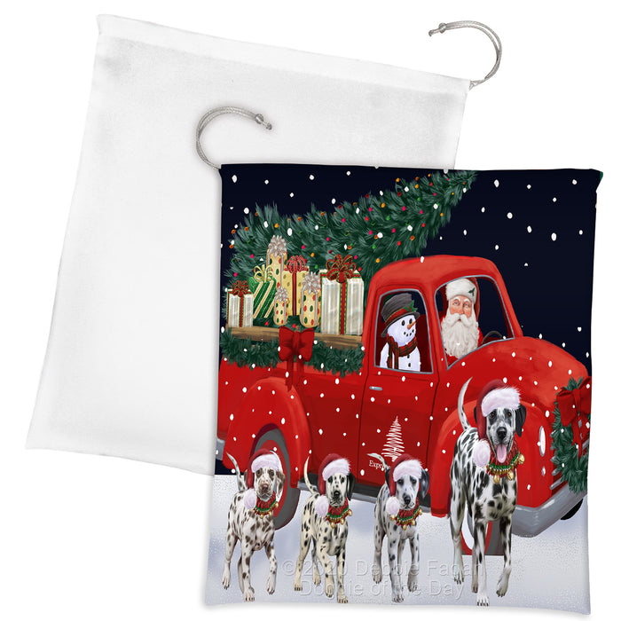 Christmas Express Delivery Red Truck Running Dalmatian Dogs Drawstring Laundry or Gift Bag LGB48895