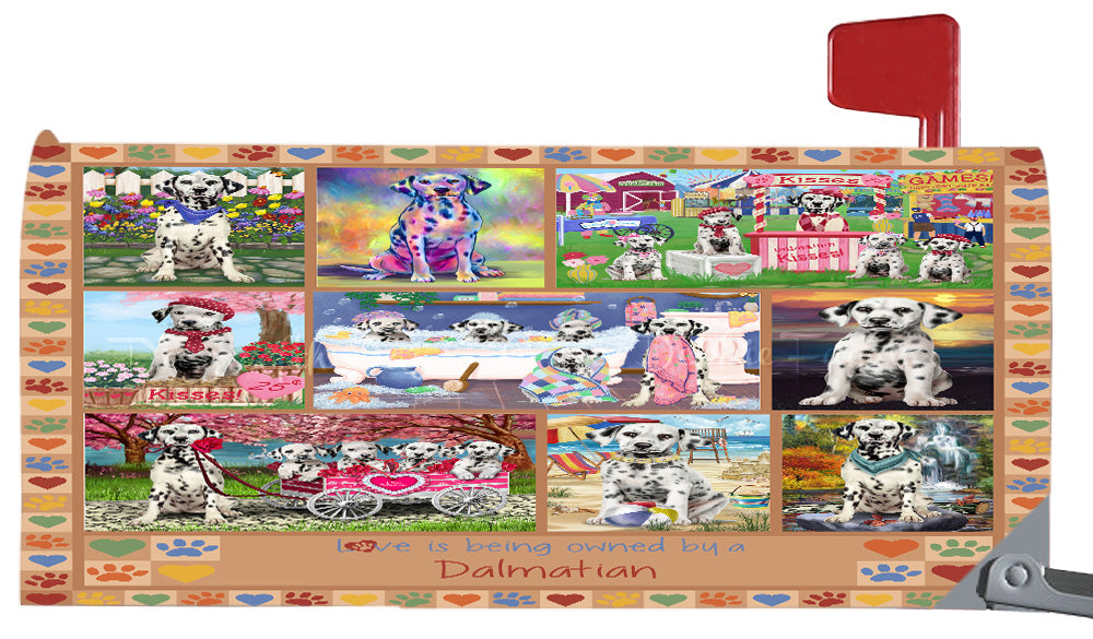 Love is Being Owned Dalmatian Dog Beige Magnetic Mailbox Cover Both Sides Pet Theme Printed Decorative Letter Box Wrap Case Postbox Thick Magnetic Vinyl Material